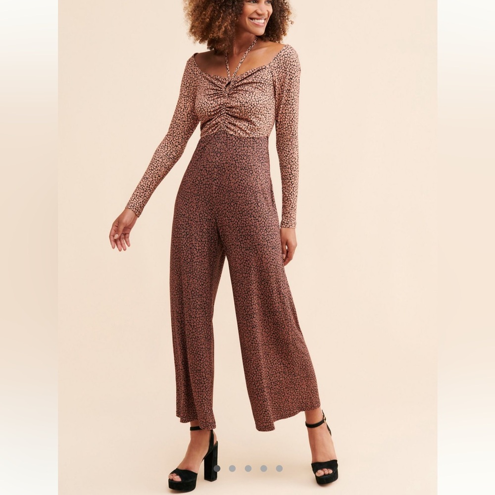Anthropologie Hutch Floral Copper Wide Leg Jumpsuit Size Small